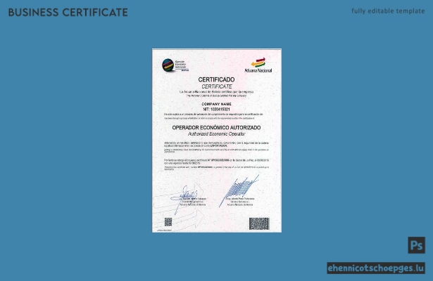 Beispielansicht eines Registrierungszertifikats für Bolivien
